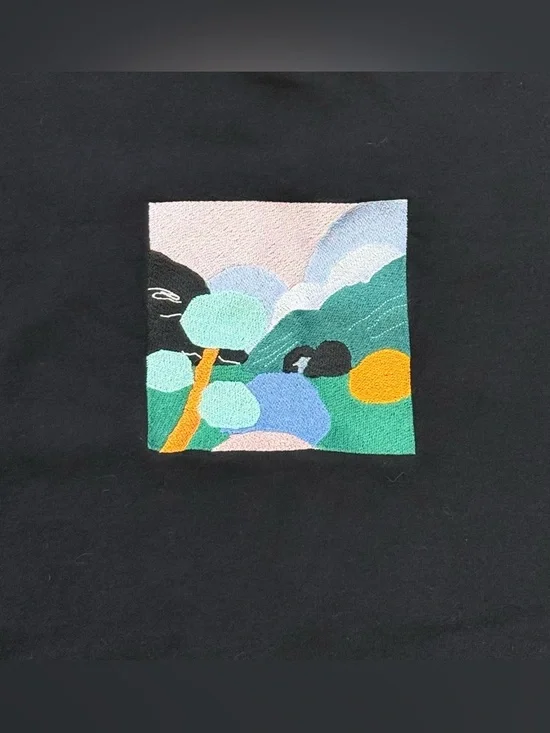 Lazy Oaf Landscape Graphic Embroidered Crewneck Sweatshirt Black Size Medium - Picture 4 of 8